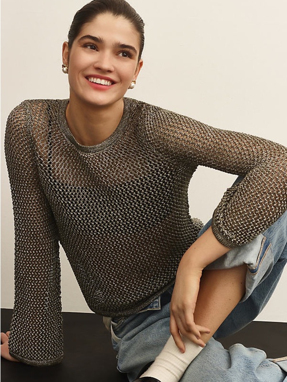 Anthropologie Metallic Open Stitch Sweater